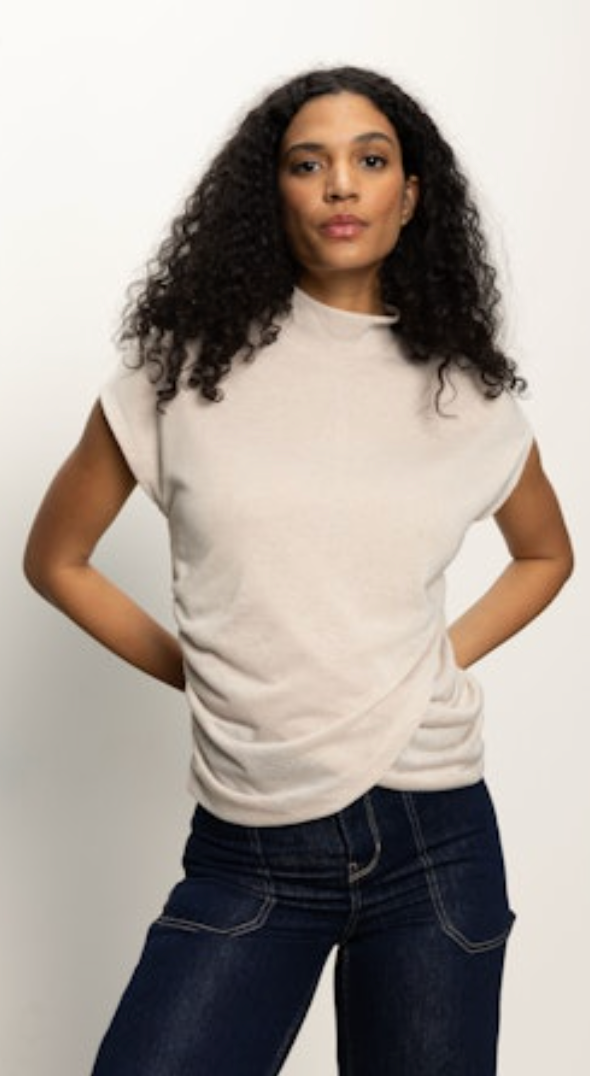 Draped Sleeveless Mockneck Top - Mother of Pearl