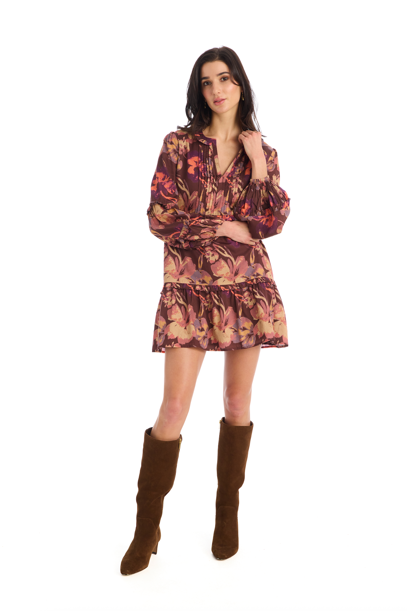 Michelle Mini Dress - Brown Floral