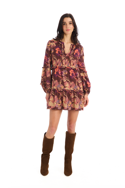 Michelle Mini Dress - Brown Floral