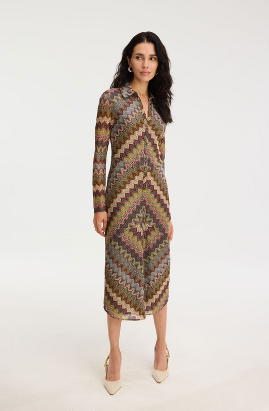 Holms Dress - Olive Chevron