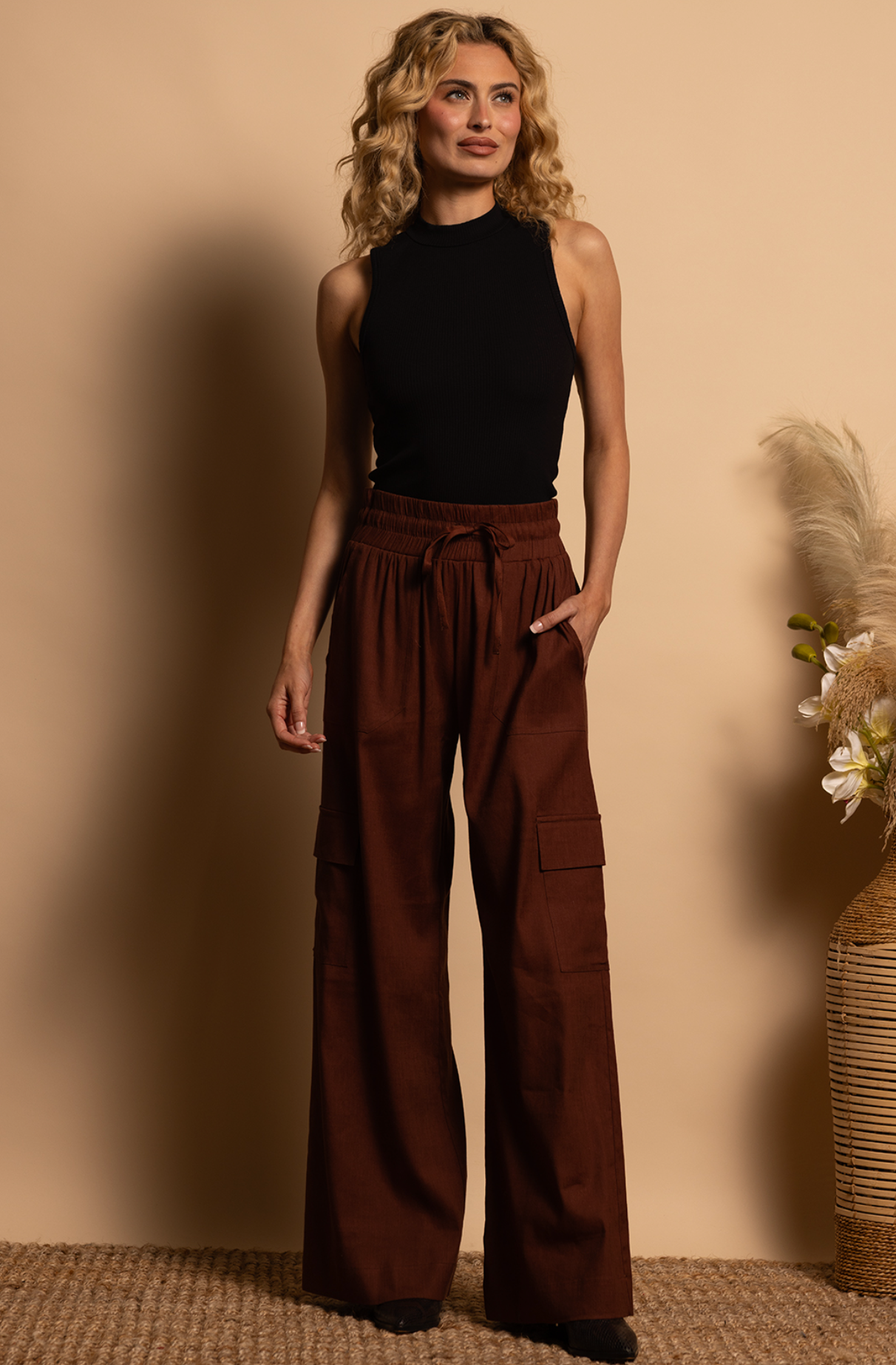 Cargo Linen Pant - Cinnamon Brown
