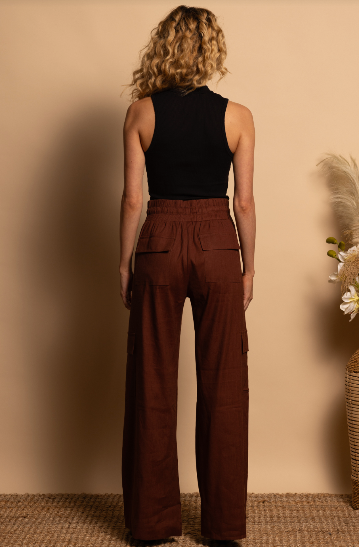 Cargo Linen Pant - Cinnamon Brown