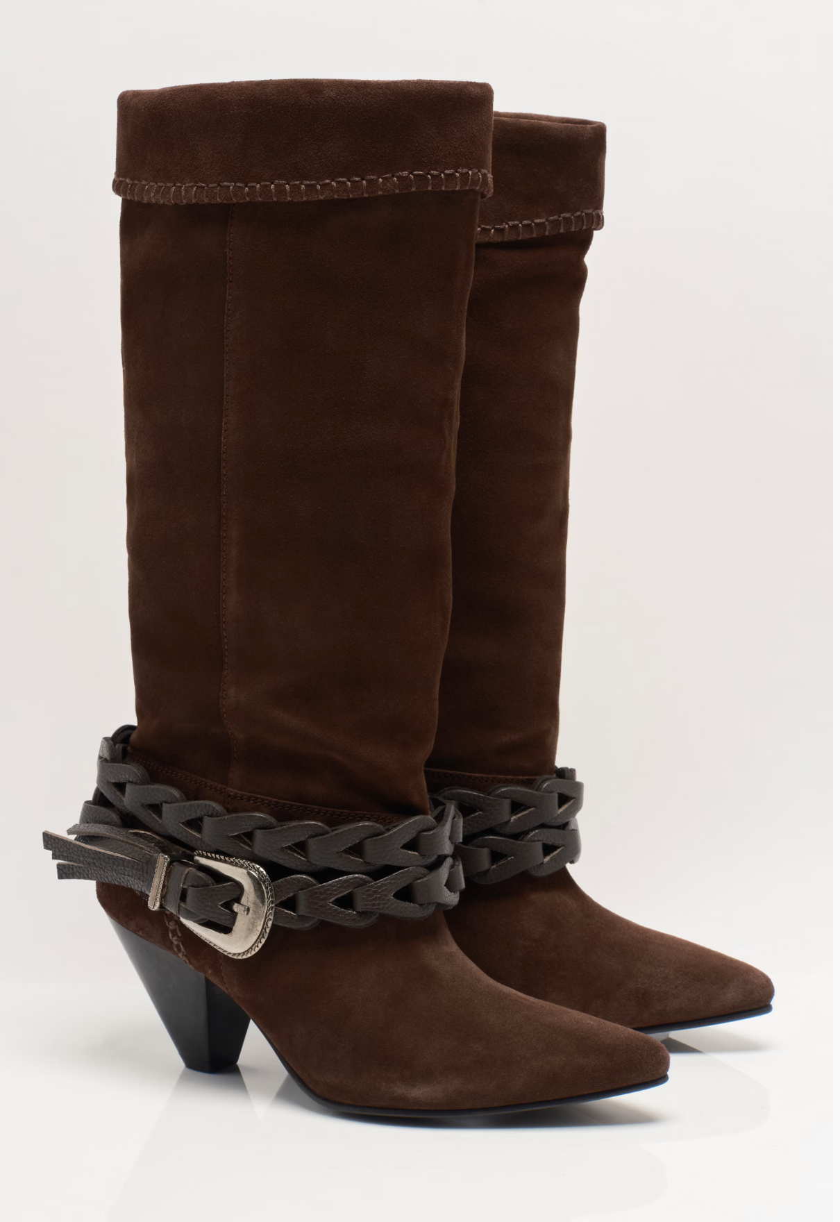 Free People Bridget Belt Slouch Boots - Chocolate Suede/Leather