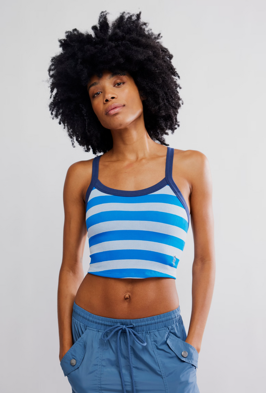 Free People All Clear Striped Cami Top - Light Cobalt Combo