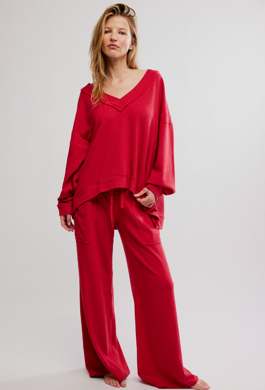 Free People Staycation Pullover Top - Deep Cherry