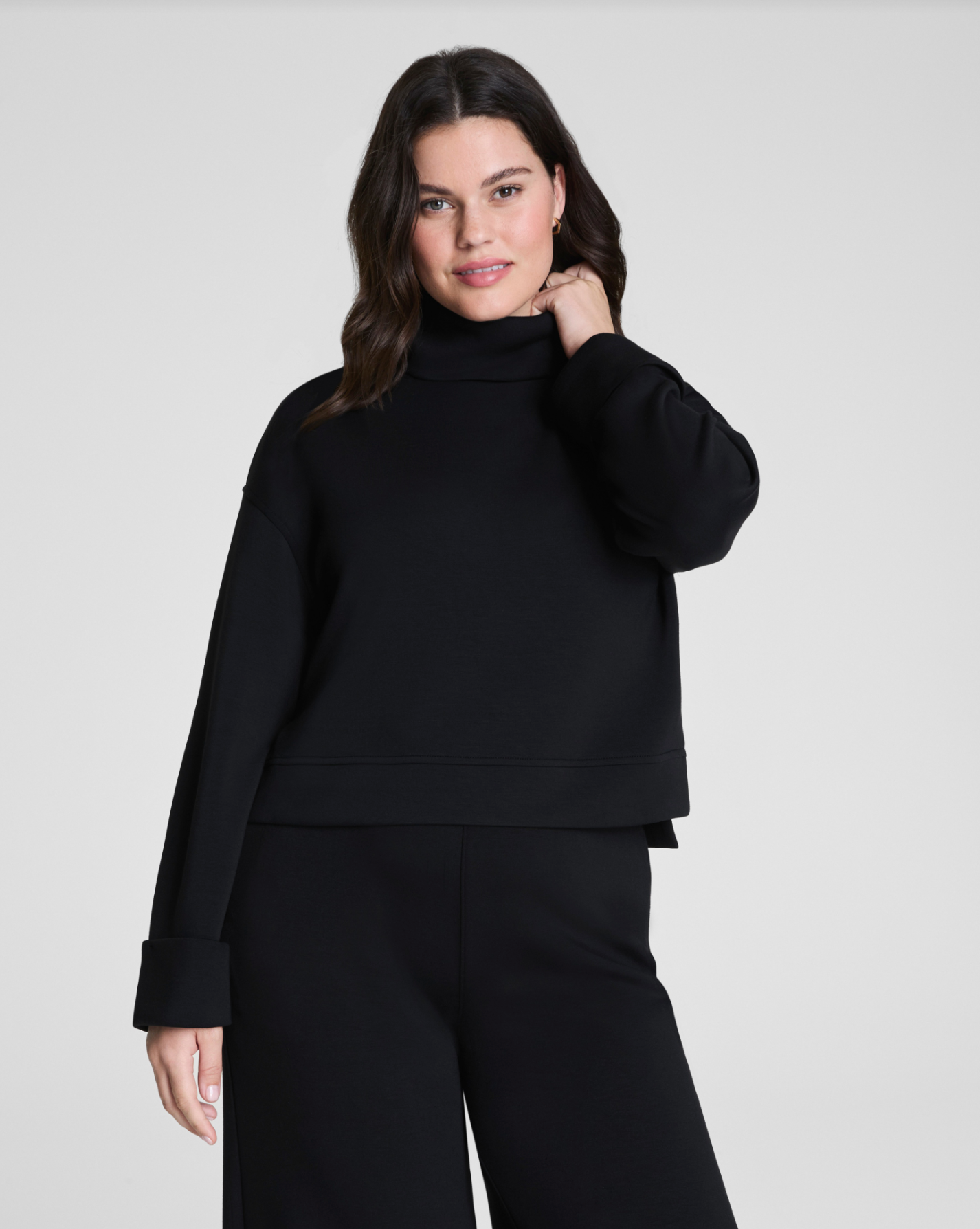 Spanx AirEssentials Cropped Turtleneck Top - Very Black