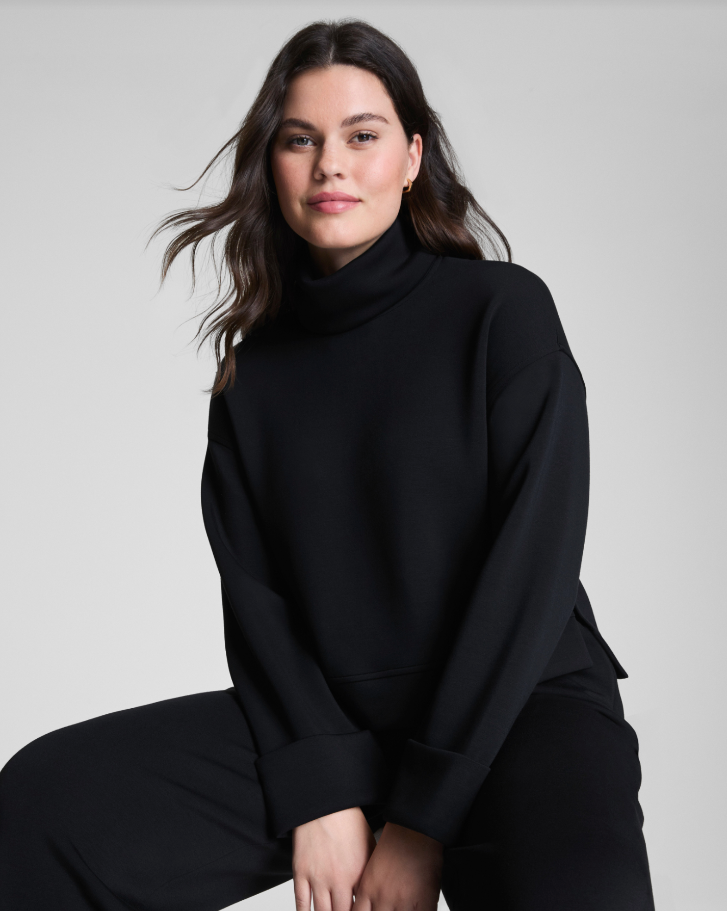 Spanx AirEssentials Cropped Turtleneck Top - Very Black