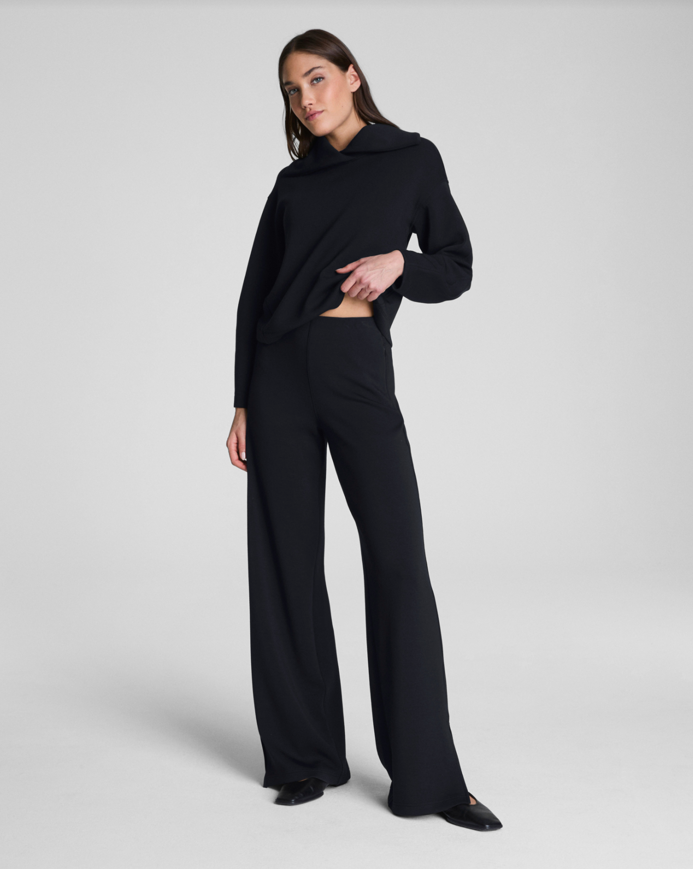 Spanx AirEssentials Zero Waistband Wide Leg Pants - Very Black