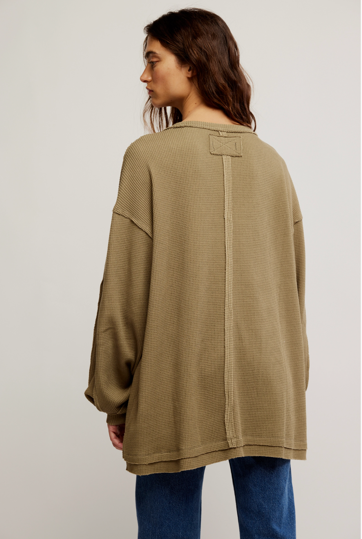 Free People Coast 2 Coast Thermal Top - Gothic Olive Cross Dye
