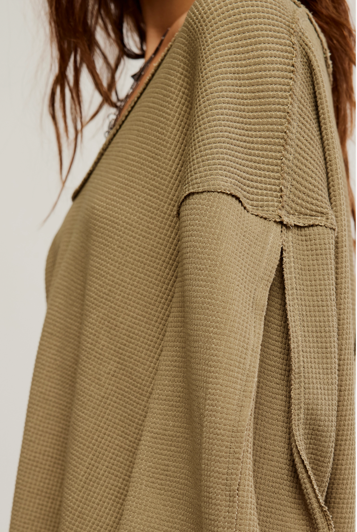 Free People Coast 2 Coast Thermal Top - Gothic Olive Cross Dye