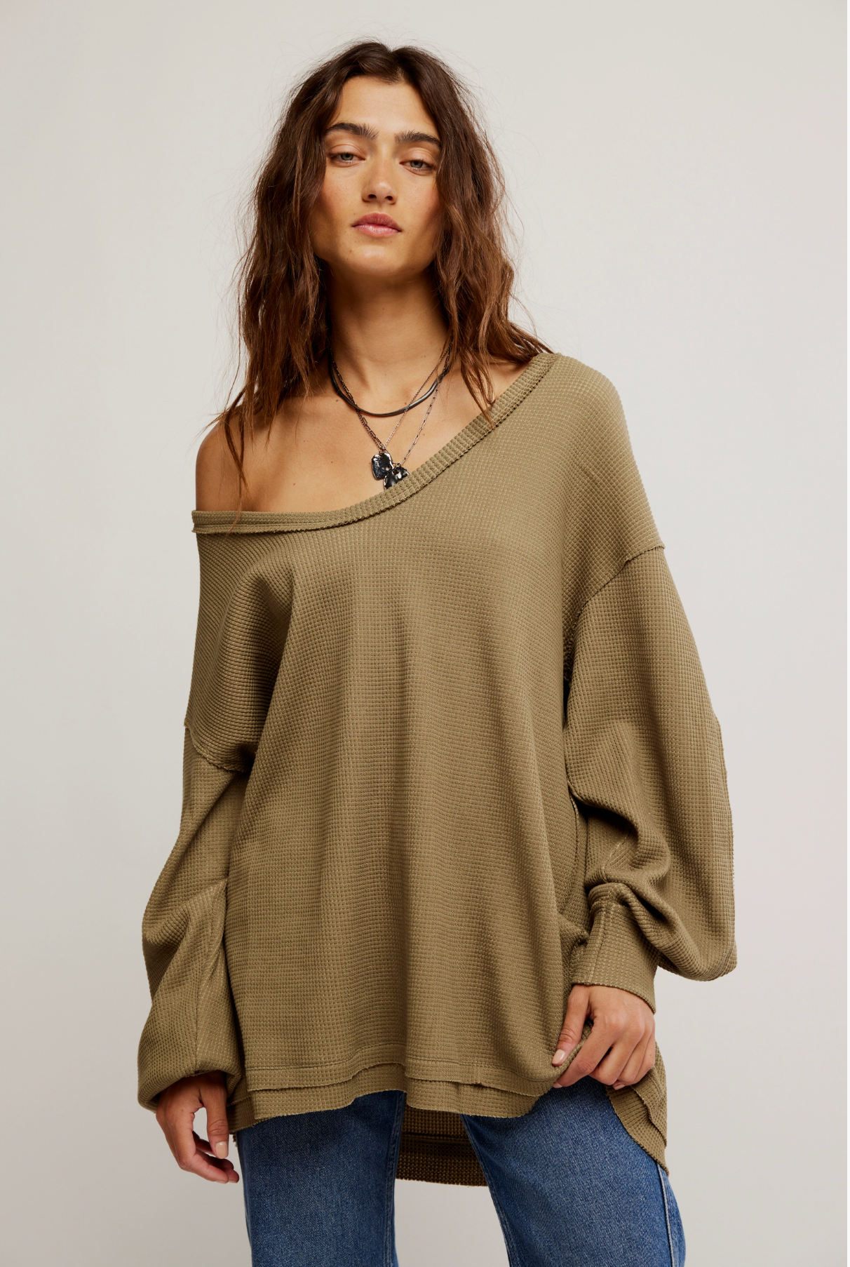 Free People Coast 2 Coast Thermal Top - Gothic Olive Cross Dye