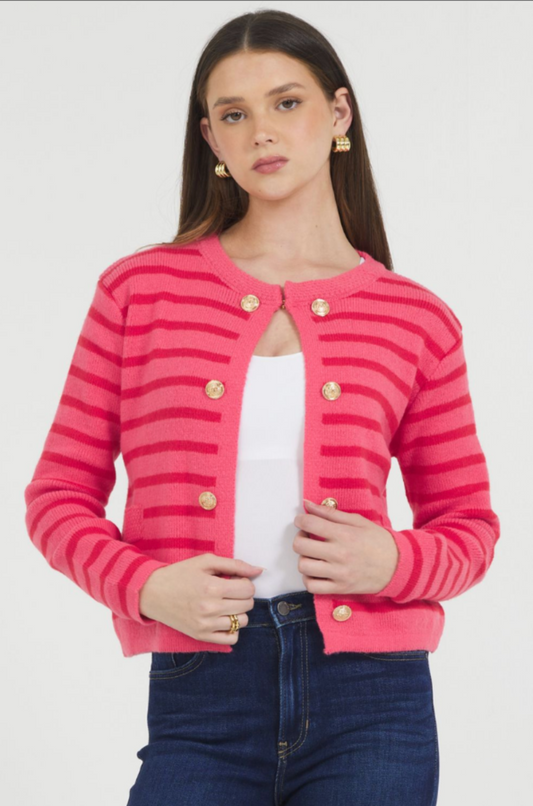 Stripe Cardigan - Pink/Red