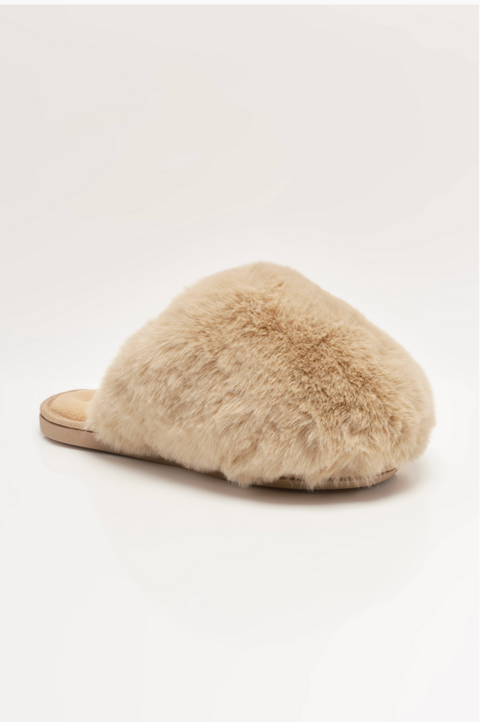 Free People Snowball Slippers - Taupe Faux Fur