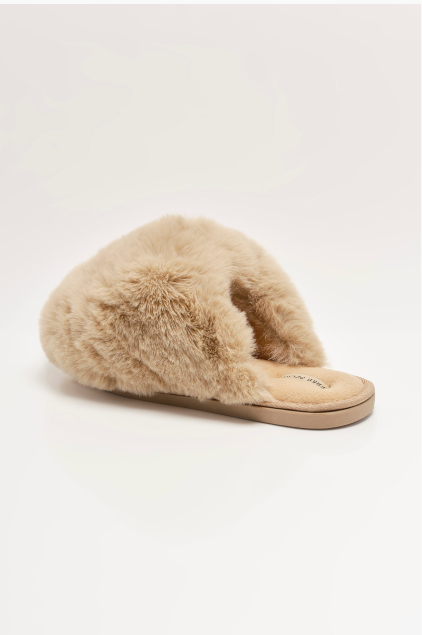Free People Snowball Slippers - Taupe Faux Fur