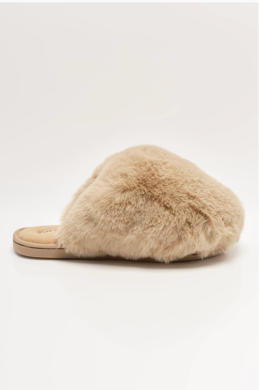 Free People Snowball Slippers - Taupe Faux Fur