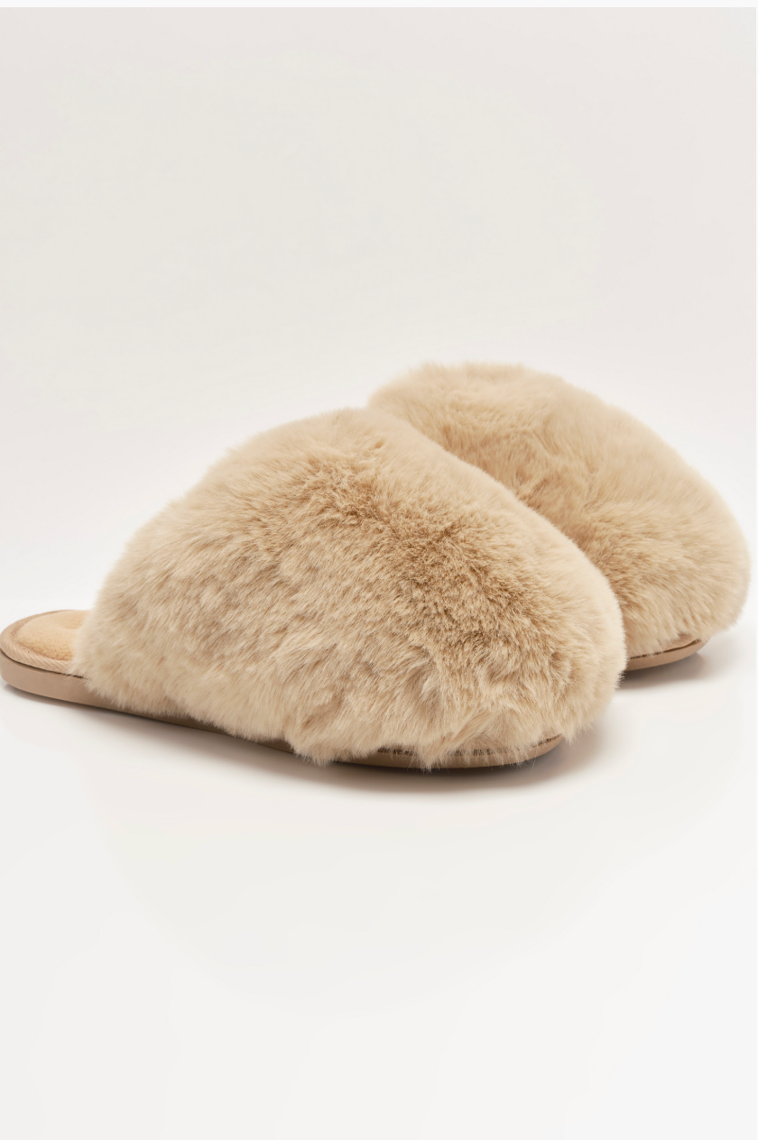 Free People Snowball Slippers - Taupe Faux Fur