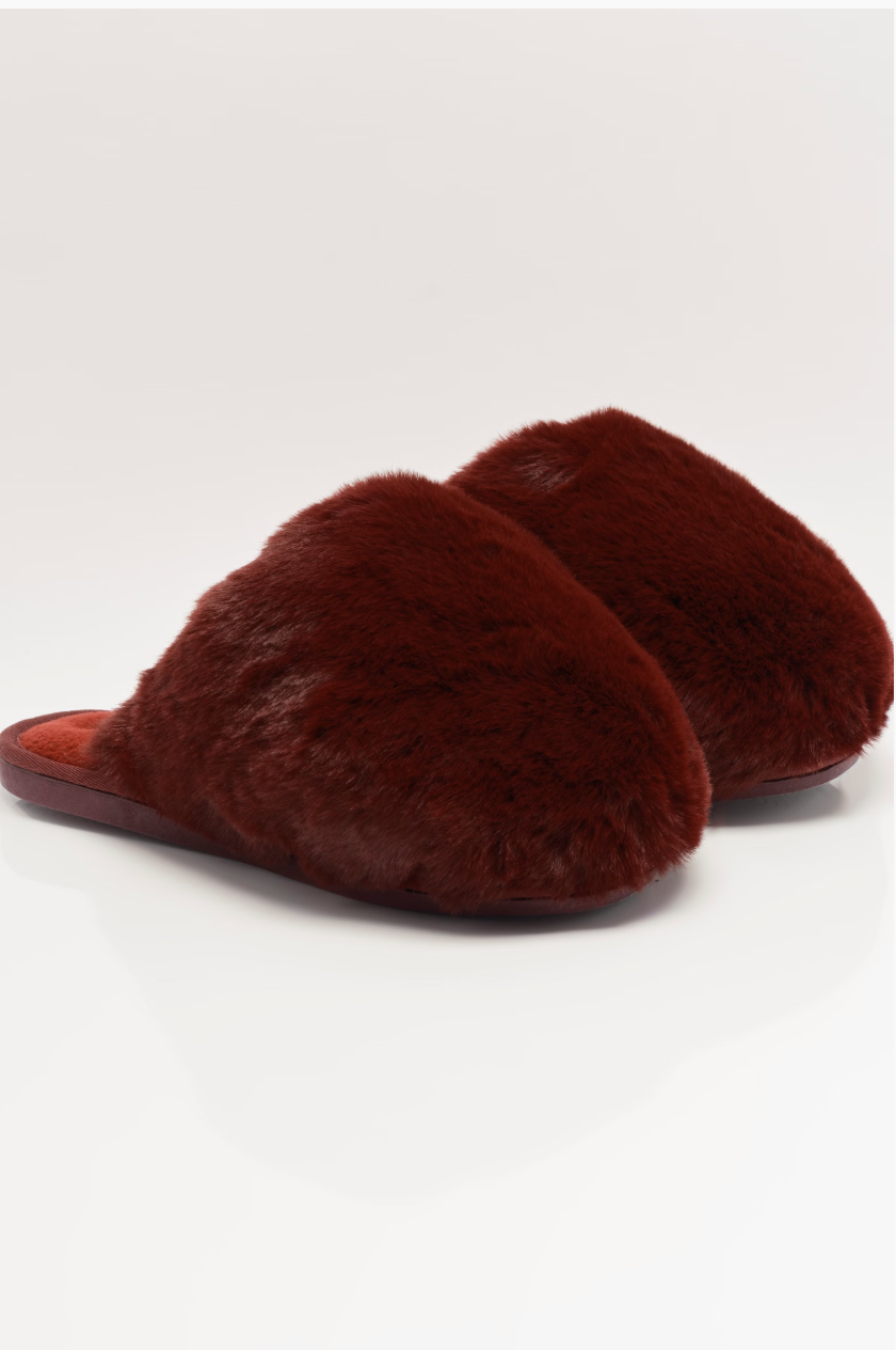 Free People Snowball Slippers - Cabernet Faux Fur