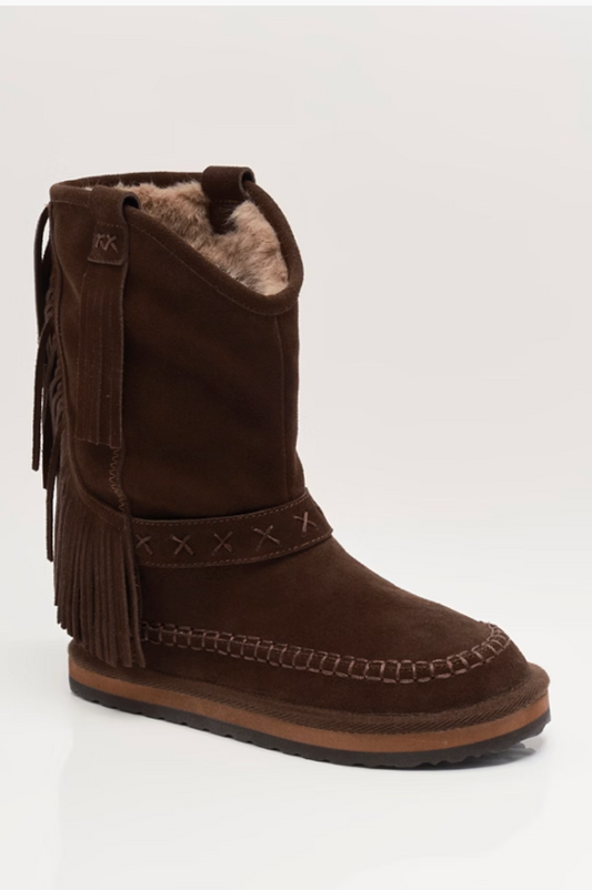 Free People Faye Fringe Pull On Boots - Chocolate Suede
