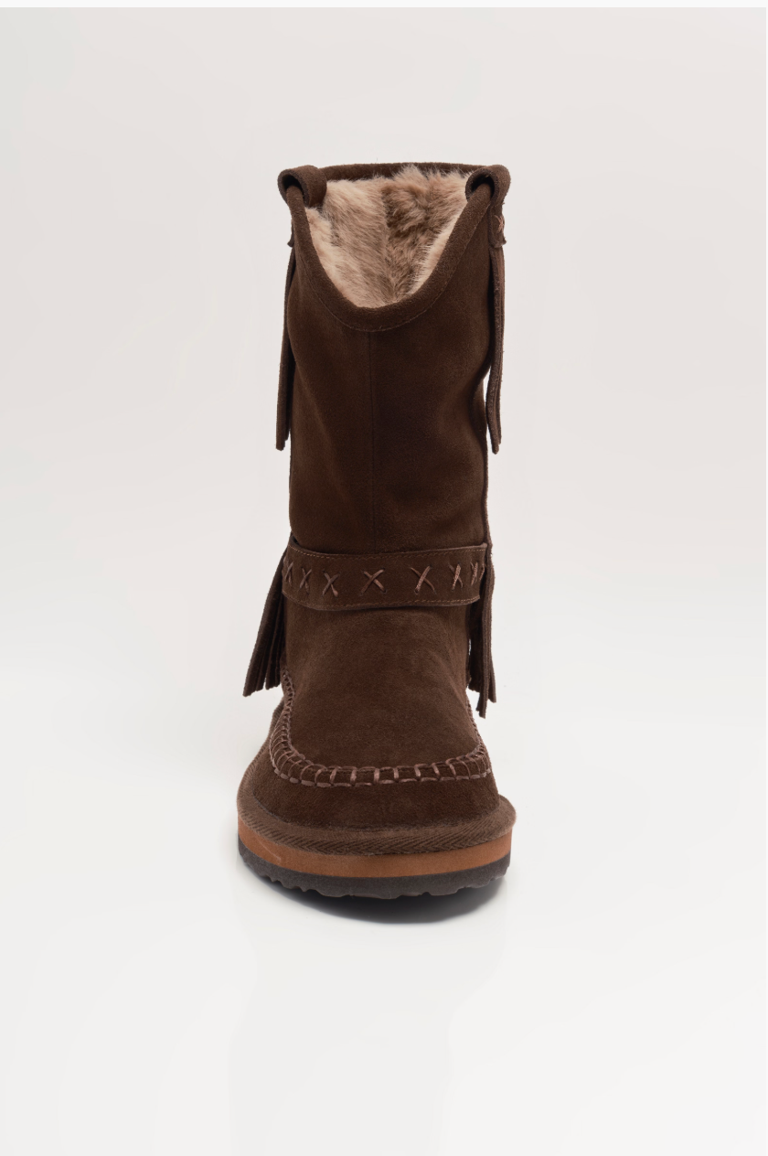 Free People Faye Fringe Pull On Boots - Chocolate Suede