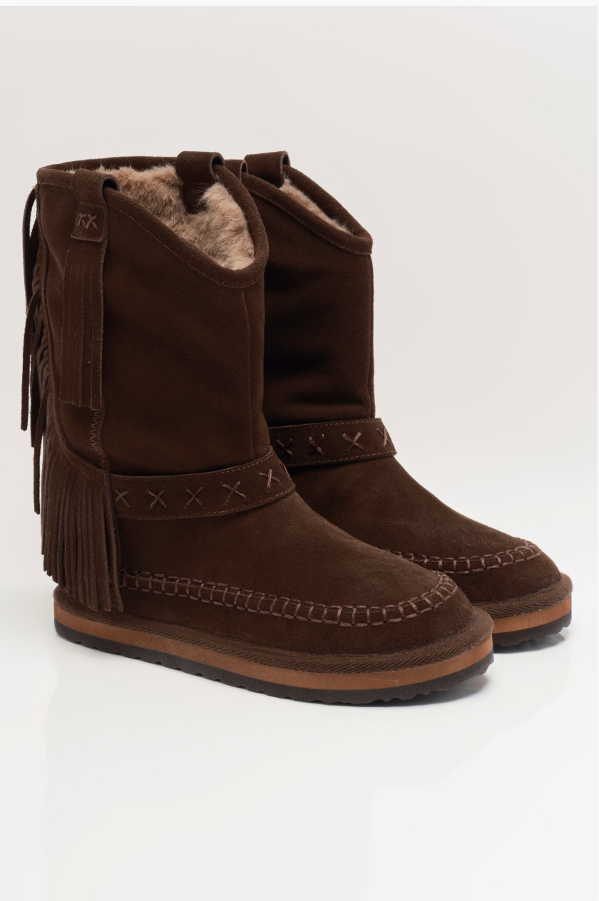 Free People Faye Fringe Pull On Boots - Chocolate Suede