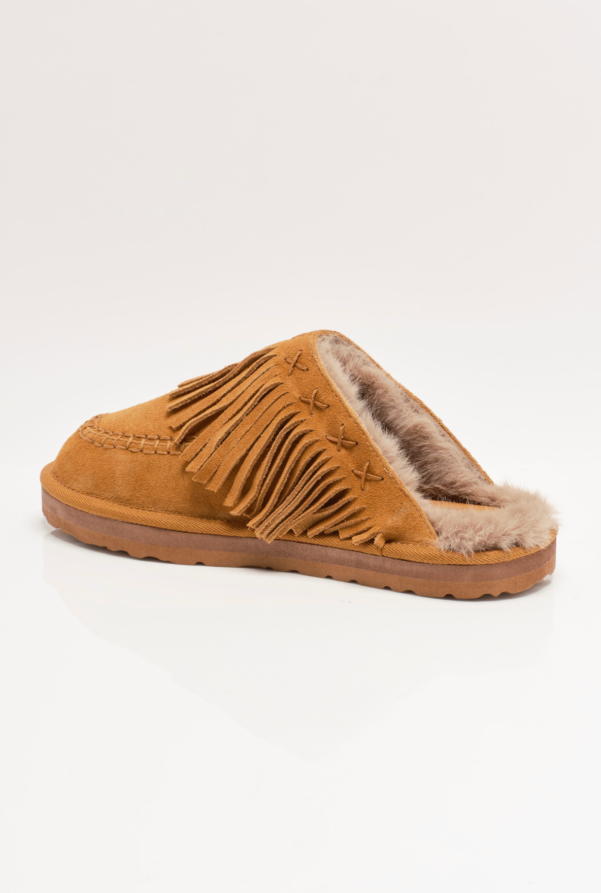 Free People Fallon Fringe Mule Shoes - Toffee Suede