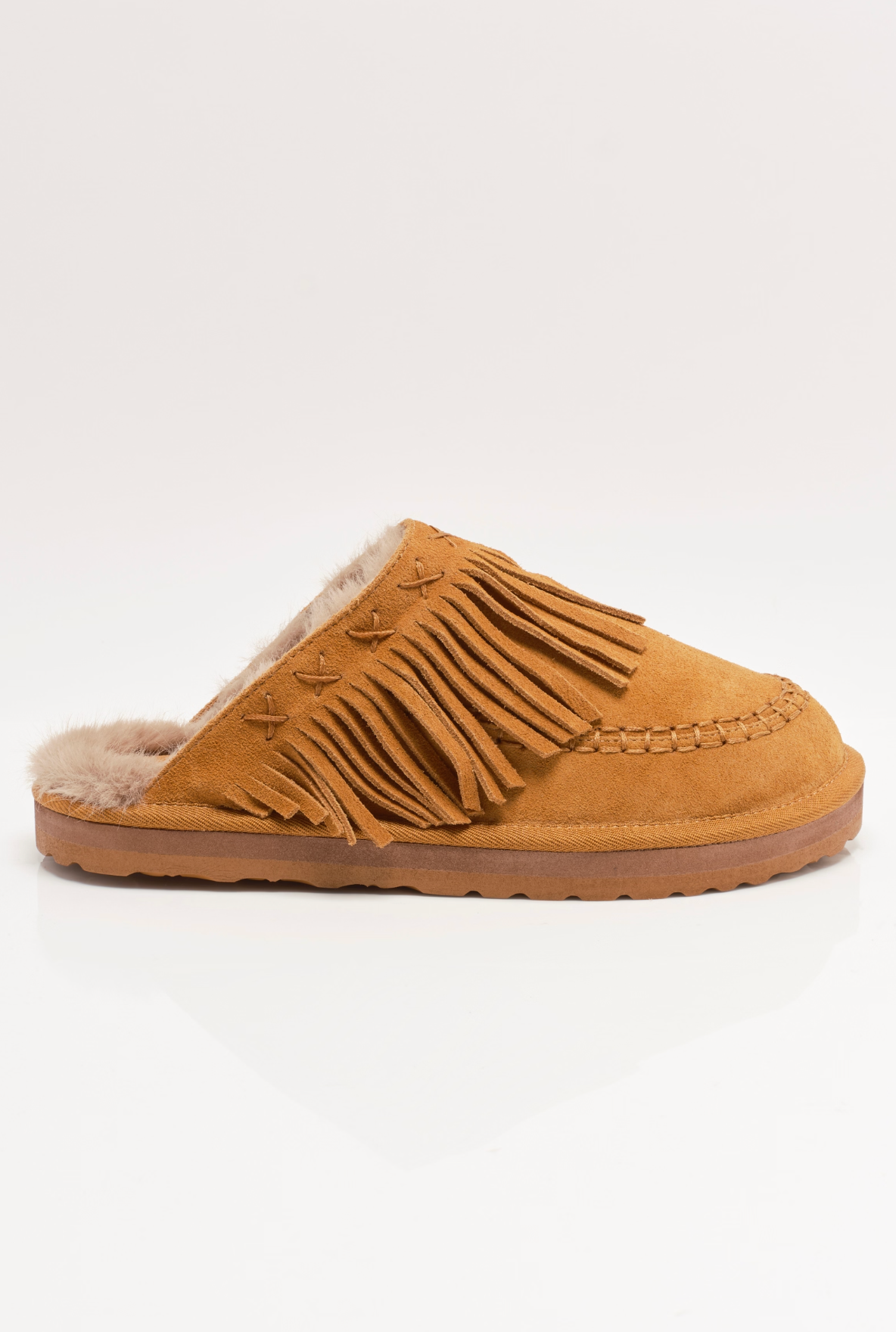 Free People Fallon Fringe Mule Shoes - Toffee Suede