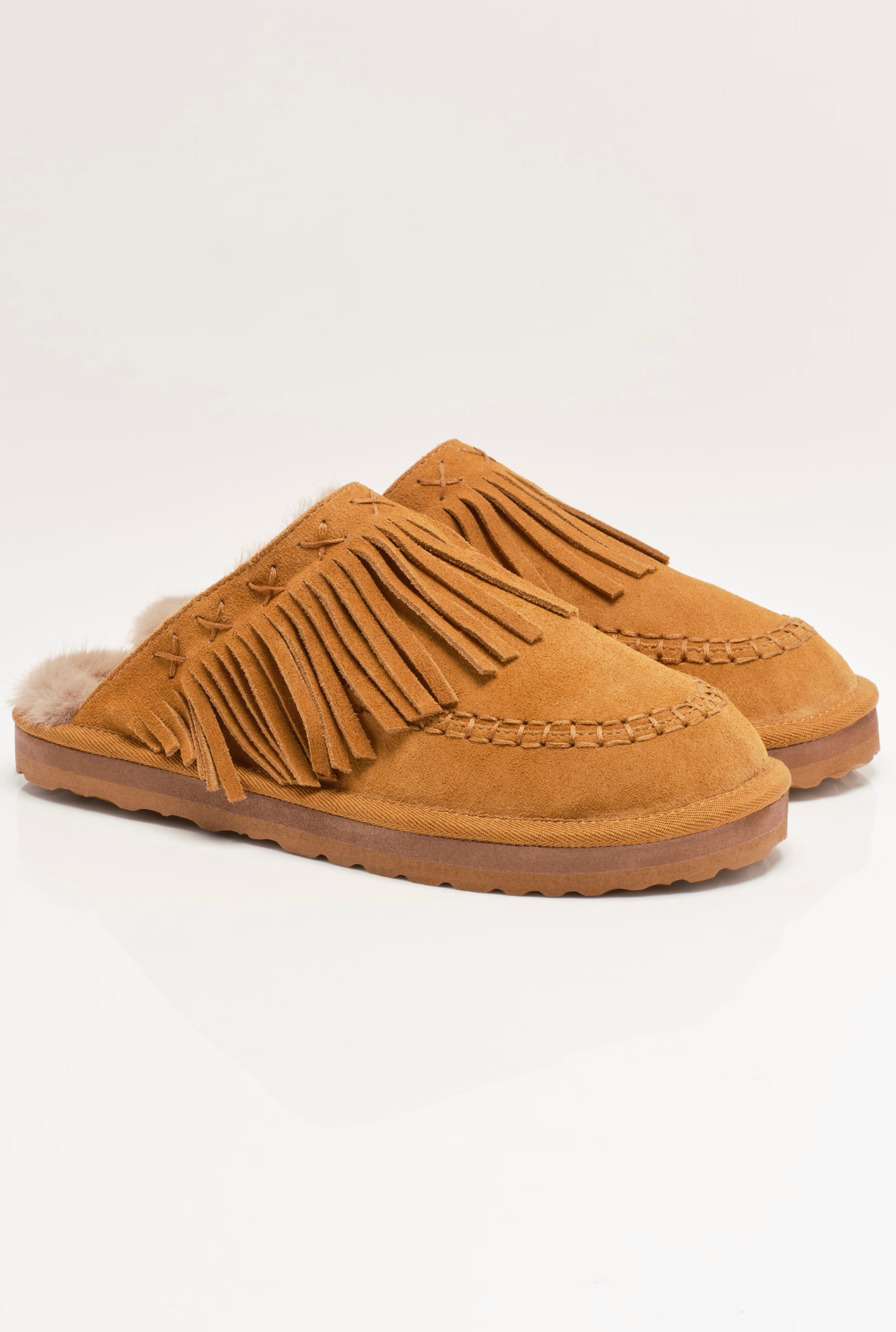 Free People Fallon Fringe Mule Shoes - Toffee Suede