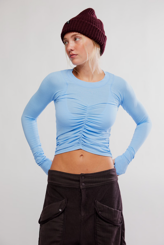 Free People Tempo Ruched Long Sleeve Shirt - High Dive