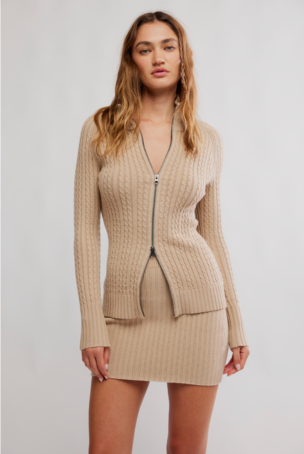 Free People Eliza Mini Skirt Sweater Set - Smooth Stone