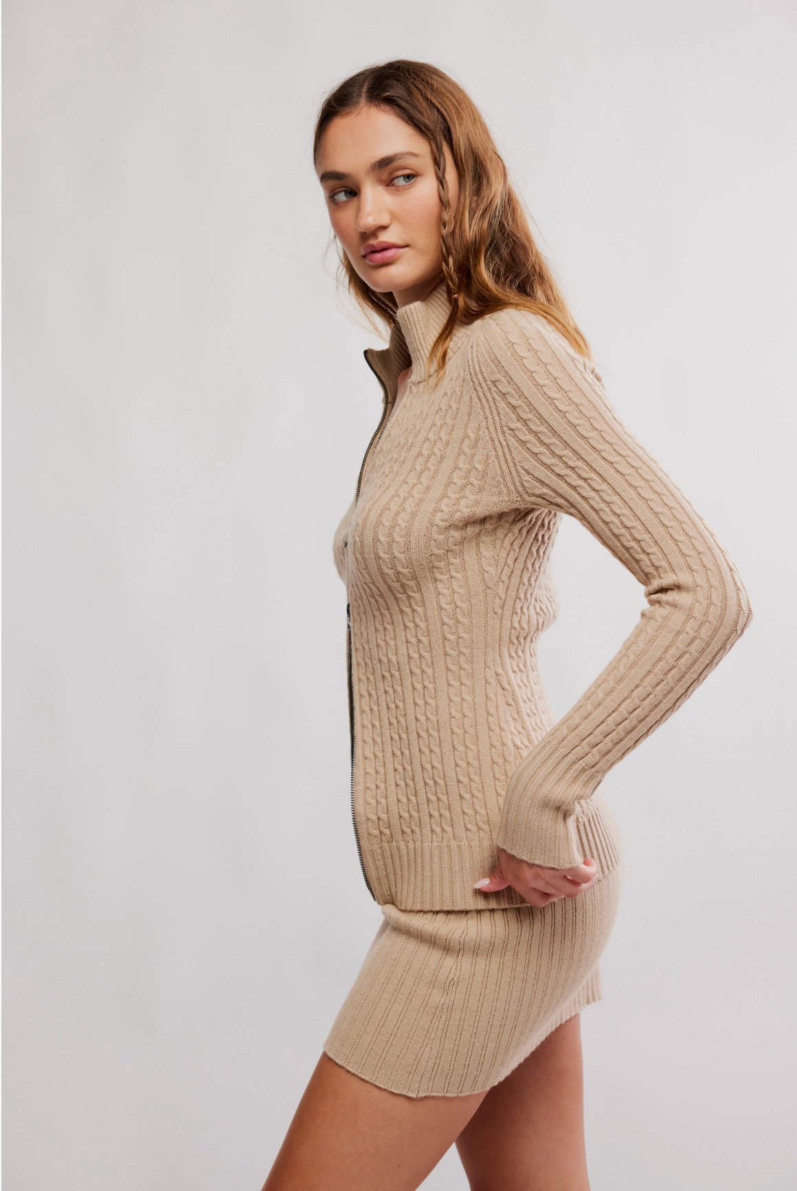 Free People Eliza Mini Skirt Sweater Set - Smooth Stone