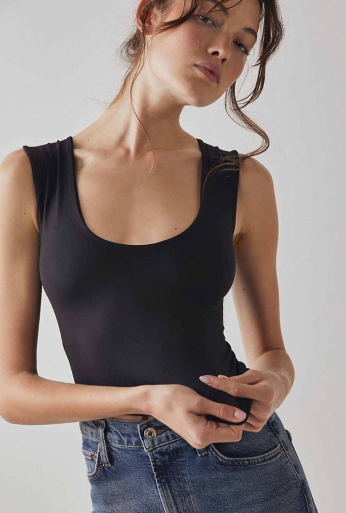 Free People Clean Lines Muscle Cami Top - Black