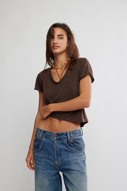 Free People Take 2 Tee Shirt - Double Espresso Combo