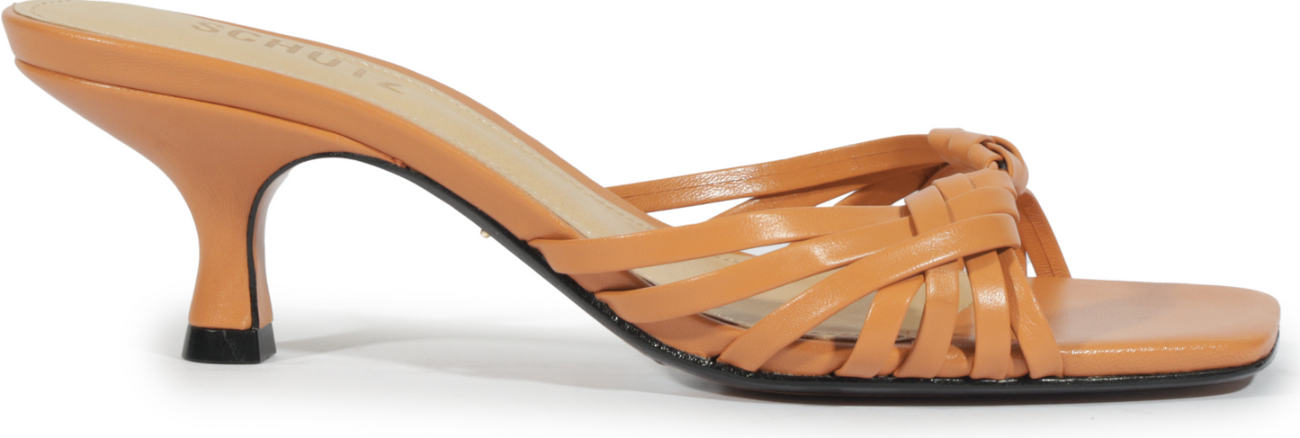 Tara Mule Mid Heel Sandal - Earth Clay