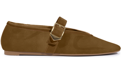 Vick Buckle Ballet Flat Shoe - Dried Olive Suede