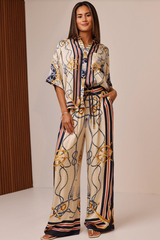 Caty Satin Pant - Nautical