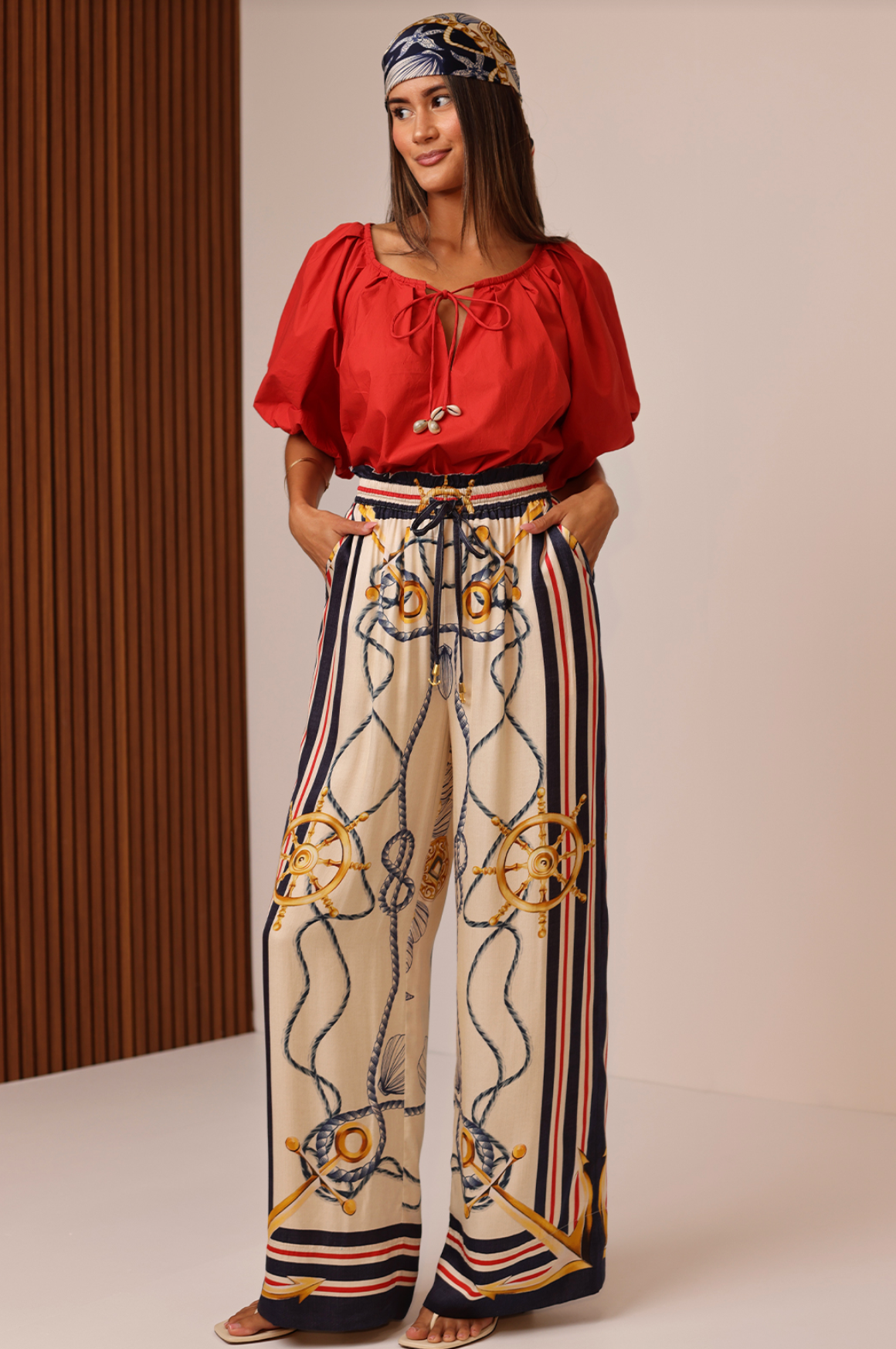 Caty Satin Pant - Nautical