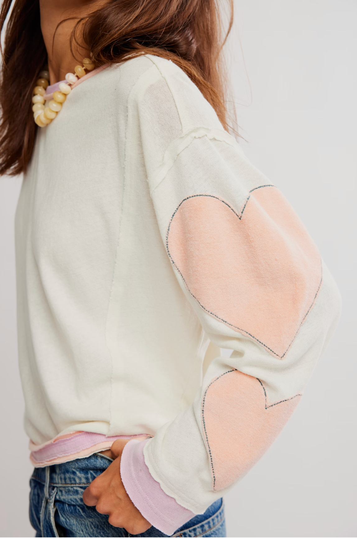 Free People You're A Star Long Sleeve Tee Shirt - Mint Heart Combo