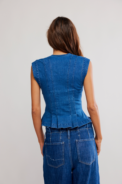 Free People Dylan Denim Vest - Medium Blue