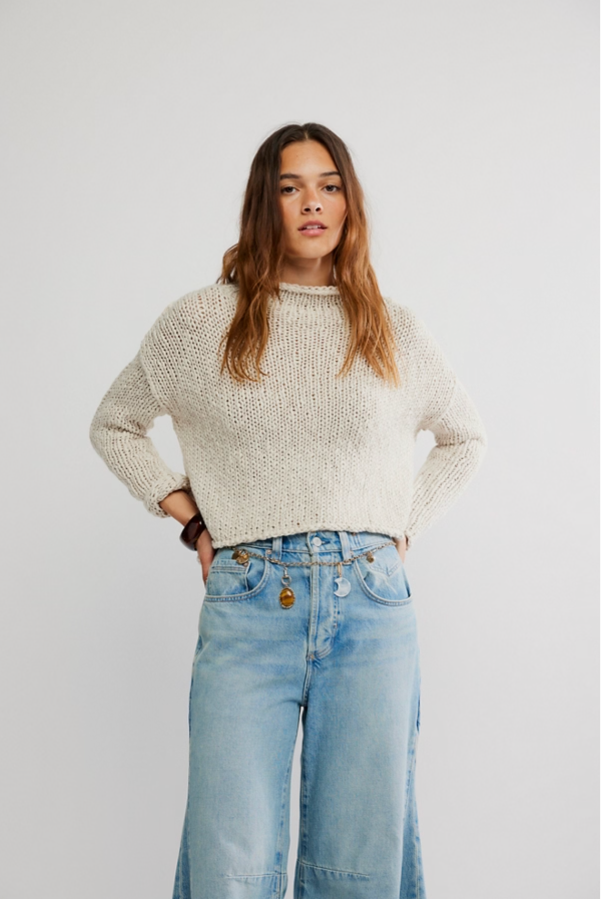 Free People Opal Rollneck Knit Sweater - Tea