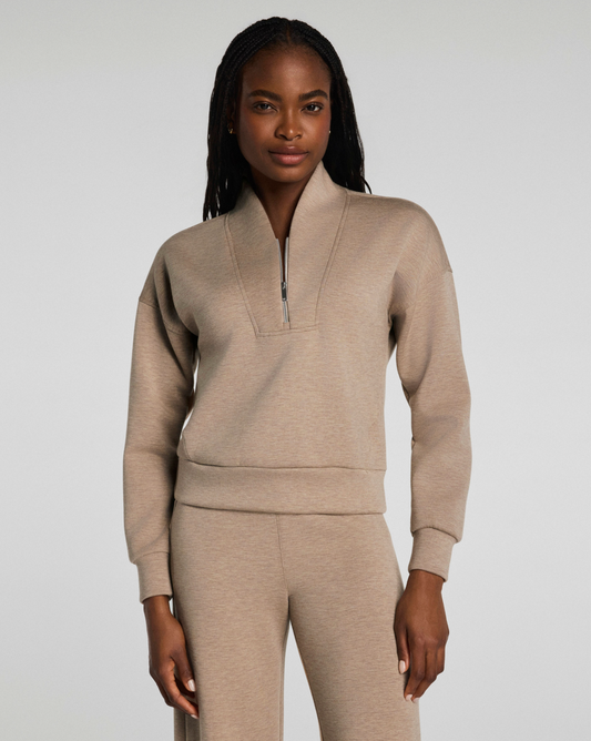 Spanx AirEssentials Shawl Collar Half Zip Sweatshirt - Dune Heather