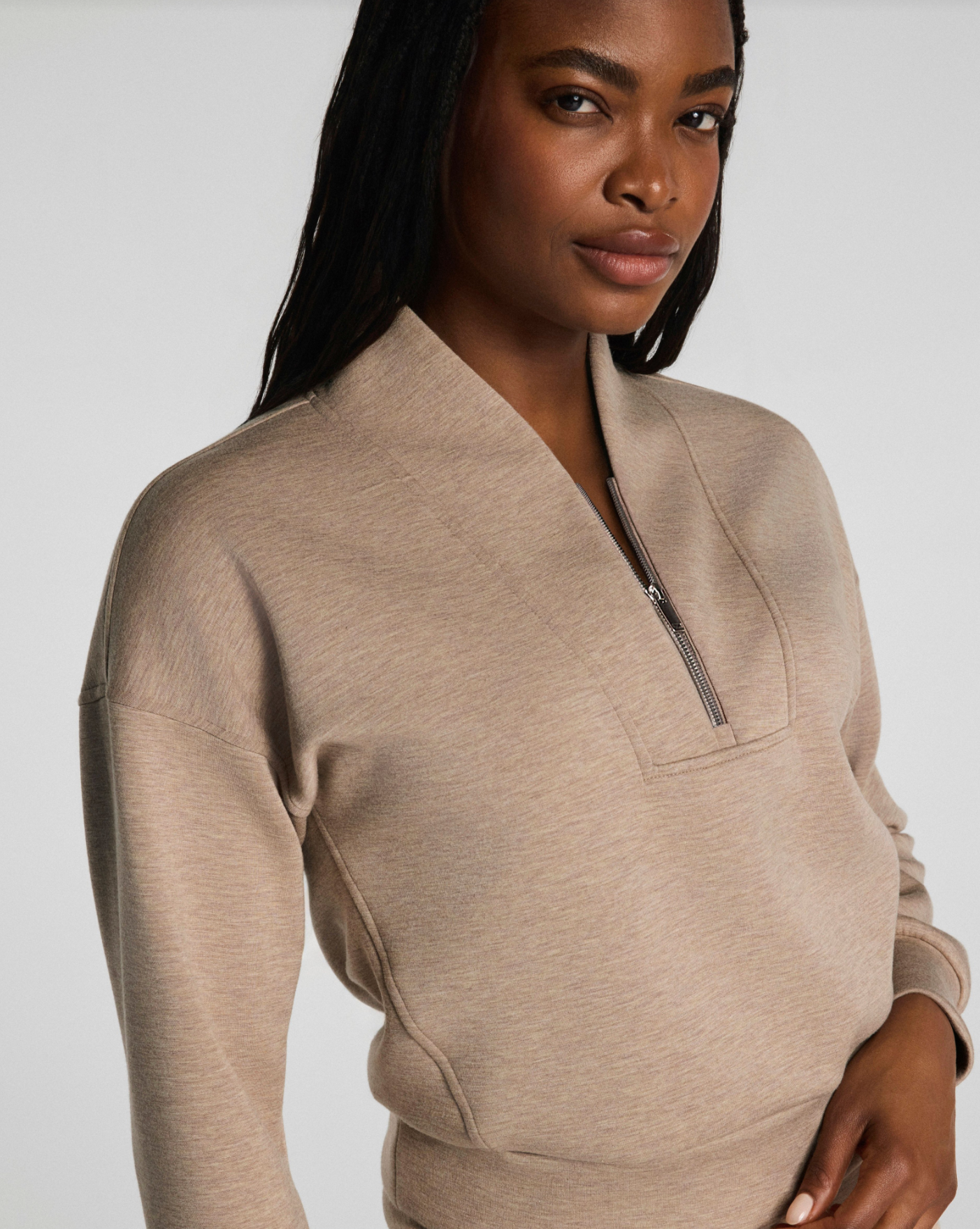 Spanx AirEssentials Shawl Collar Half Zip Sweatshirt - Dune Heather