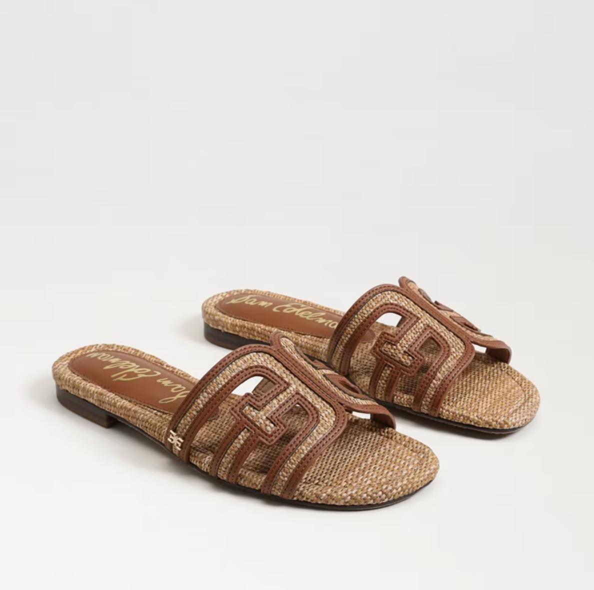 Sam Edelman Bay Multicolor Slide Sandal - Twany Tan Faux Raffia