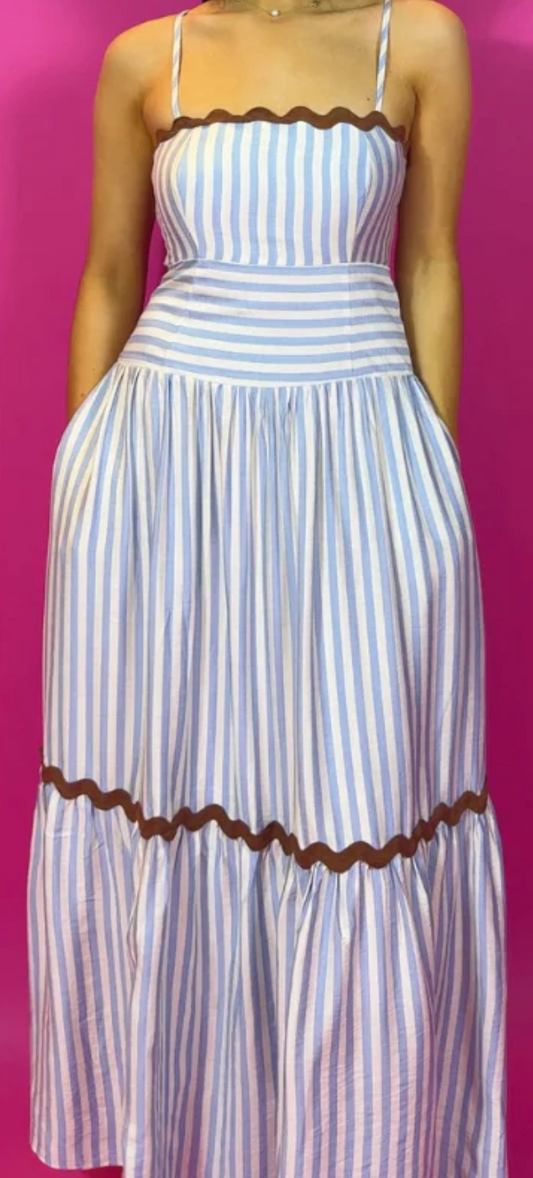 Ric Rac Striped Tiered Maxi Dress - Blue