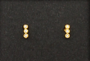 3 CZ Bar Stud Earrings - Gold