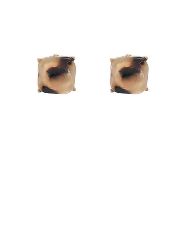 Acrylic Square Stud Earrings - Tortoise