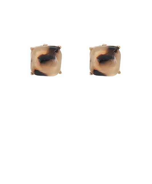 Acrylic Square Stud Earrings - Tortoise