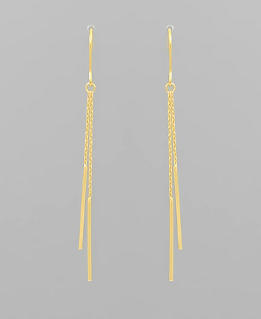 2 Row Thin Bar & Chain Earrings - Gold