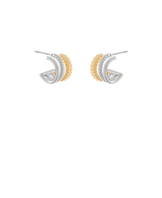 3 Line Rope Textured Hoop Earrings - Two Tone