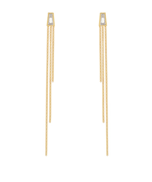 Baguette CZ Chain Linear Earrings - Gold