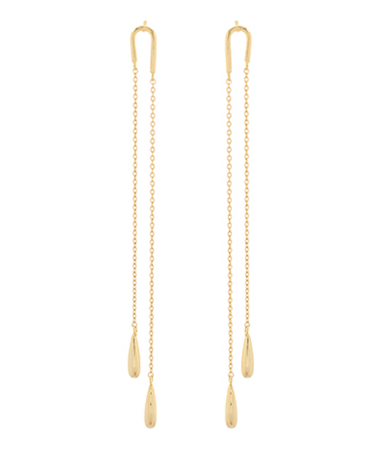 End Teardrop U Shape Chain Earrings - Gold